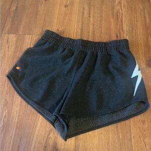 Black Women's Aviator Nation Shorts with Lightning Bolt Design